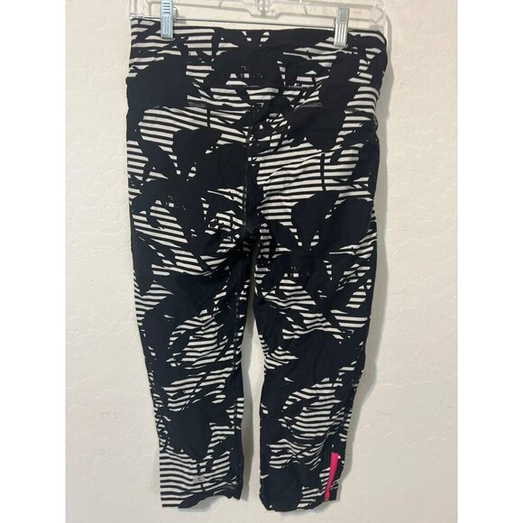 Tommy Hilfinger Sport Sz L Nylon Spandex Striped Floral Black White Pink Legging - Picture 4 of 8